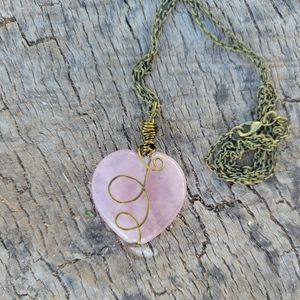 Rose Quartz Heart Necklace Wire Wrapped Crystal Necklace Rose Quartz Jewelry